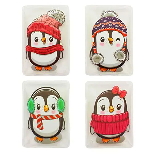 MIJOMA Calentadores de manos y dedos, contra las manos frías en invierno (juego de 4 pingüinos dulces)