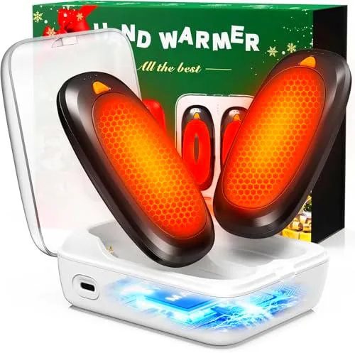 Calentador de Manos Recargable, 14000mAH Calientamanos Portátil de Doble Cara con Estuche de Carga