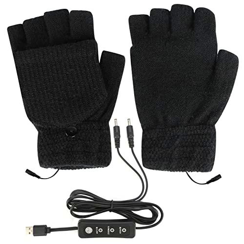Holres Guantes Térmicos USB Completos y Medio Dedos Guantes de Invierno para Hombres Mujeres Temperatura Ajustable Lavable Guantes Calentados Guantes de Punto Guantes para Ordenador Portátil(Negro)