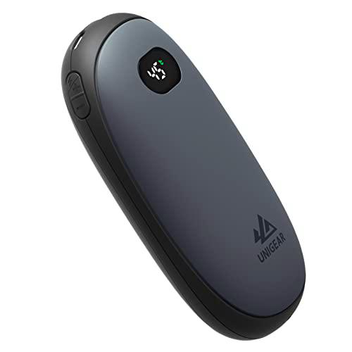 Unigear Calentador de Manos Recargable 10000mAh-USB Carga Rápida Portable Electrónico Calienta Manos Banco de Energía 20 Niveles Calor 35-55ºC,1 Segundo Rápido Calor Profundo para Exterior,Camping