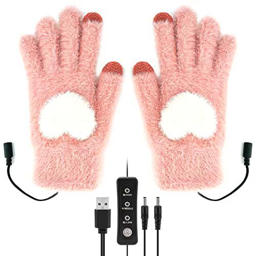 Aceshop Guantes calefactables USB para Mujeres, Invierno Dedos completos calefactables Lavable Punto Guantes Invierno Calentadores de Manos Guantes con 3 Temperaturas Ajustables para Interior Exterior