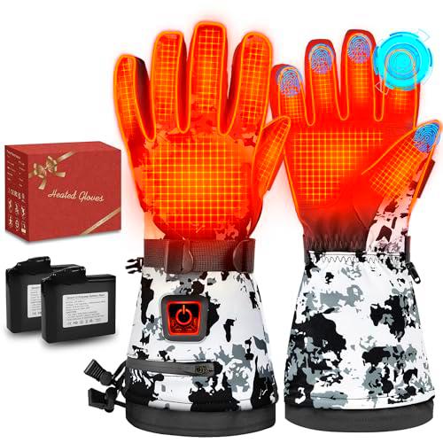 Powate Guantes Calentados para Hombres y Mujeres 7.4V/6000mAh Guantes de Motocicleta Batería Recargable Guantes Calentamiento Toda Palma Mano Guantes Guantes Esquí Blanco L
