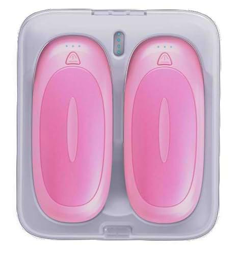 Calentador de manos eléctrico rosa con estuche de carga con 3 niveles de calor