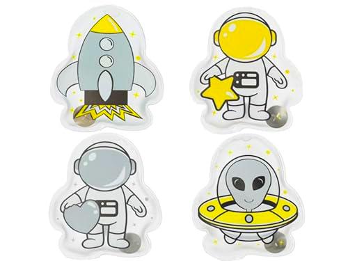 MC-Trend Juego de calentadores de manos: 4 emocionantes calentadores de bolsillo con magníficos motivos espaciales/astronautas
