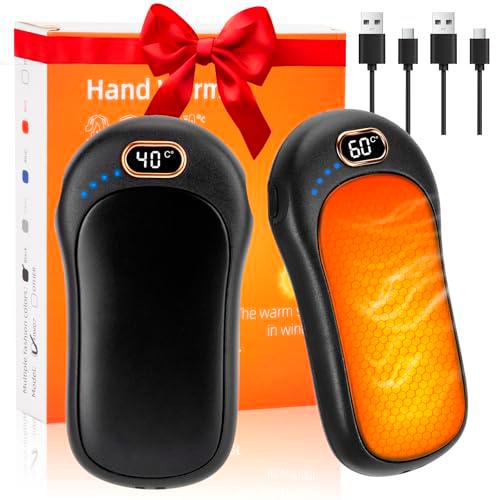 2PCS Calentador de Manos Recargable 10000mAh con Pantalla,Calentador de Manos Portátil Doble Cara/Cara Única Ajustable 40-60ºC Camping/Caza/Senderismo
