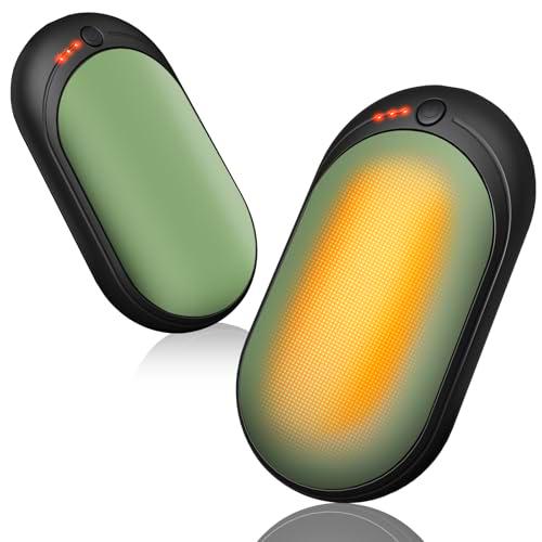 Calentador de Manos Recargable 2 Piezas,2 en 1 6000mAh Batería Calentador Portatil Electrico Calentador Manos de Bolsillo,3 Niveles de Calor,para Navidad/Camping Senderismo (Verde, 2 Piezas)