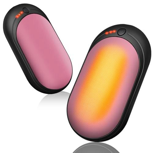 Calentador de Manos Recargable 2 Piezas,2 en 1 6000mAh Batería Calentador Portatil Electrico Calentador Manos de Bolsillo,3 Niveles de Calor,para Navidad/Camping Senderismo (Rosa, 2 Piezas)
