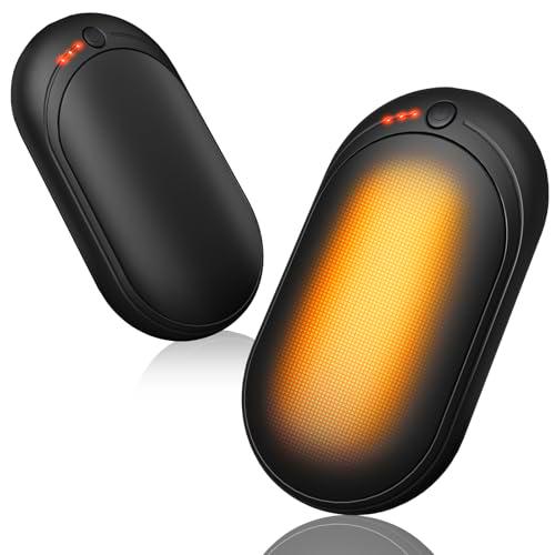 Calentador de Manos Recargable 2 Piezas,2 en 1 6000mAh Batería Calentador Portatil Electrico Calentador Manos de Bolsillo,3 Niveles de Calor,para Navidad/Camping Senderismo (Negro, 2 Piezas)