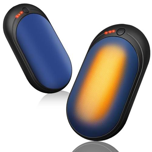Calentador de Manos Recargable 2 Piezas,2 en 1 6000mAh Batería Calentador Portatil Electrico Calentador Manos de Bolsillo,3 Niveles de Calor,para Navidad/Camping Senderismo (Azul, 2 Piezas)