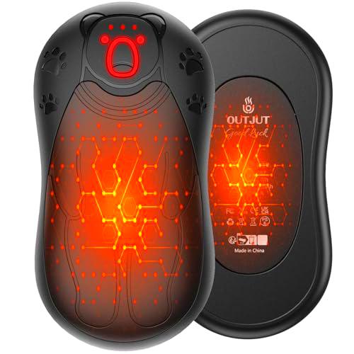 OUTJUT Calentador de Manos 2 en 1, 12000mAh Calentadores de manos Electrico,3 Niveles de Calor con USB Reutilizable para Exteriores Camping y Deportes,Regalo de Invierno para Mujeres y Hombres (Negro)