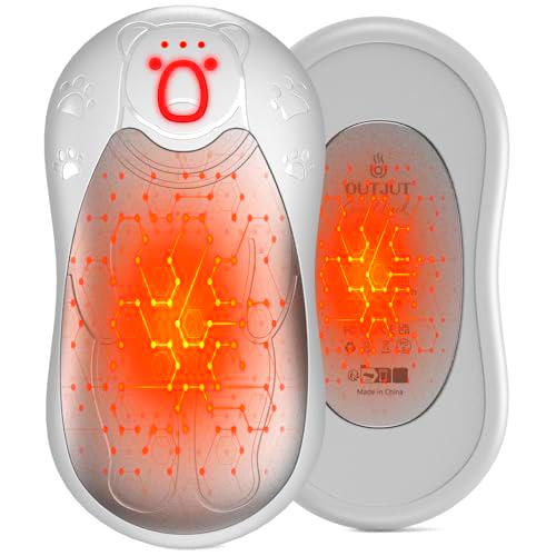 OUTJUT Calentador de Manos 2 en 1, 12000mAh Calentadores de Manos Electrico,3 Niveles de Calor con USB Reutilizable para Exteriores Camping Deportes,Regalo de Invierno para Mujeres y Hombres (Blanco)
