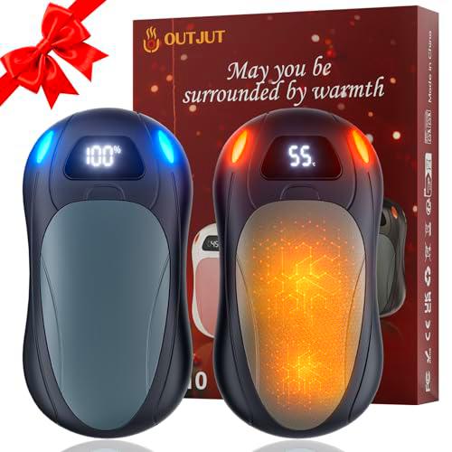 OUTJUT Calentador de Manos Recargable con Visualización en Pantalla,Calentador de Manos Portátil Reutilizable de 6000 mAh Diseño Magnético,3 Niveles de Calor para Exteriores,Esquí,Camping-Negro&amp;Gris