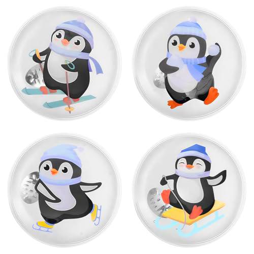 4X Calentadores de Bolsillo Reutilizables,Mini Calienta Manos,Calentadores de Manos a Presión,Diseño de Pingüino,para Niños y Adultos,Cojín Térmico 9 x 9 cm