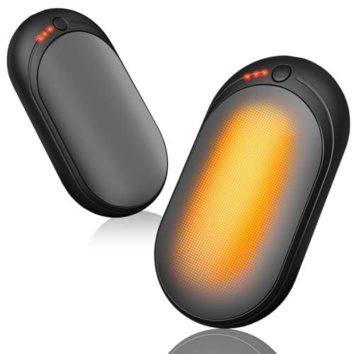Calentador de Manos Recargable 2 Piezas,2 en 1 6000mAh Batería Calentador Portatil Electrico Calentador Manos de Bolsillo,3 Niveles de Calor,para Navidad/Camping Senderismo (Gris, 2 Piezas)