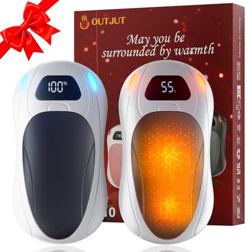 OUTJUT Calentador de Manos Recargable con Visualización en Pantalla,Calentador de Manos Portátil Reutilizable de 6000 mAh Diseño Magnético,3 Niveles de Calor para Exteriores,Esquí,Camping-Negro&amp;Blanco
