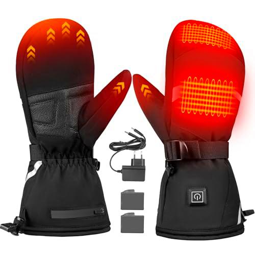 Guantes Calefactores Hombre Mujer, Guantes Moto Invierno con Batería de 7.4V 3000 mAh