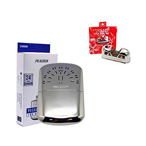 Calentador de Mano de Pavo Real Hakkin, tamaño estándar 24 Horas con Quemador de Repuesto (24 Horas estándar)