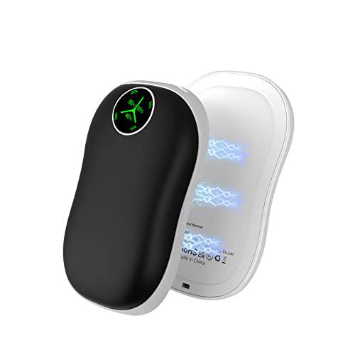 Kternay Calentador de manos recargable, USB 5000 mAh X2 calentador de manos PowerBank con pantalla digital (negro)