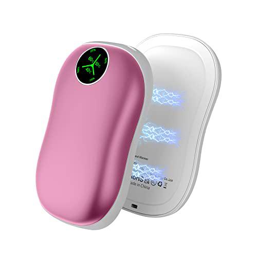 Kternay Calentador de manos recargable, USB 5000 mAh X2 calentador de manos PowerBank con pantalla digital (rosa)