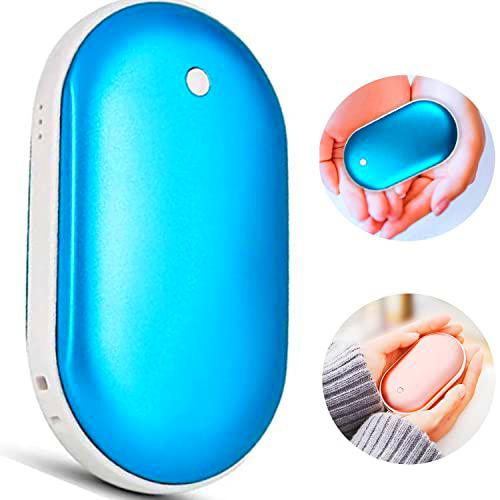 Mini Calentador de Manos portátil Almohadilla térmica Mobile Power 2 en 1 USB Recargable Cobblestone Pocket Calentador de Invierno eléctrico Reutilizable (Azul)