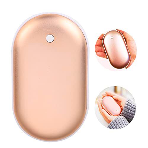 Mini Calentador de Manos portátil Almohadilla térmica Mobile Power 2 en 1 USB Recargable Cobblestone Pocket Calentador de Invierno eléctrico Reutilizable (Oro)