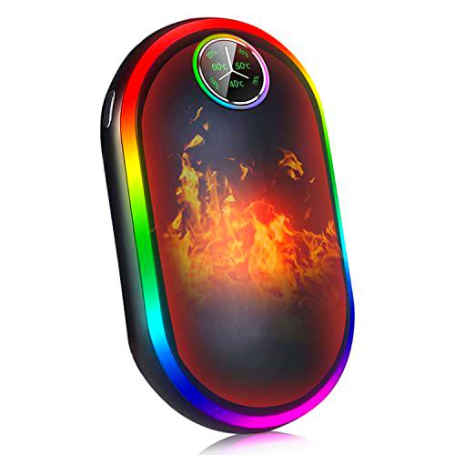 Calentador de manos recargable con luz, 7 colores, 10000 mAh