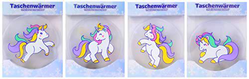 4 calentadores de bolsillo en diferentes diseños en diseño de unicornio