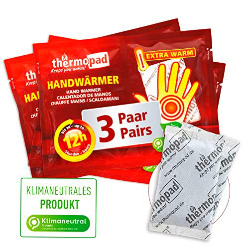 Thermopad Calentadores de manos El original: 3 pares de almohadillas térmicas para 12 horas de calor I Calentador de bolsillo listo para usar inmediatamente I Almohadilla de calor extra cálida -