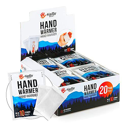 HELLO HEAT (Warmpack 20 pares de calentadores de manos I Almohadillas térmicas para 8 horas de calor I Calentador de bolsillo instantáneo I Fiable y cálido